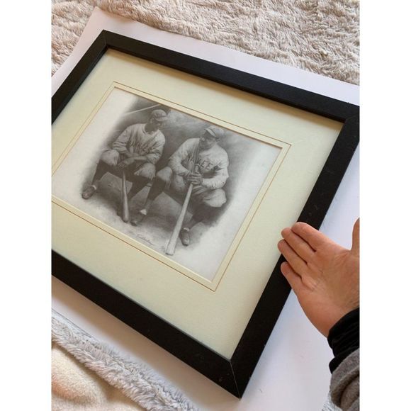 VTG Baseball Print Framed Matted Babe Ruth Lou Gehrig Friedlander Home Decor - Picture 1 of 9